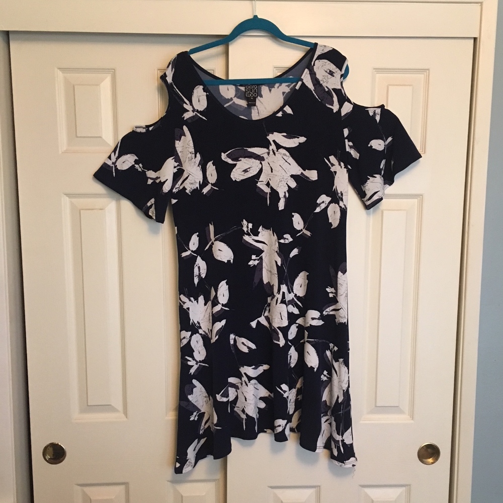 Clara Sunwoo flutter sleeve navy floral dress